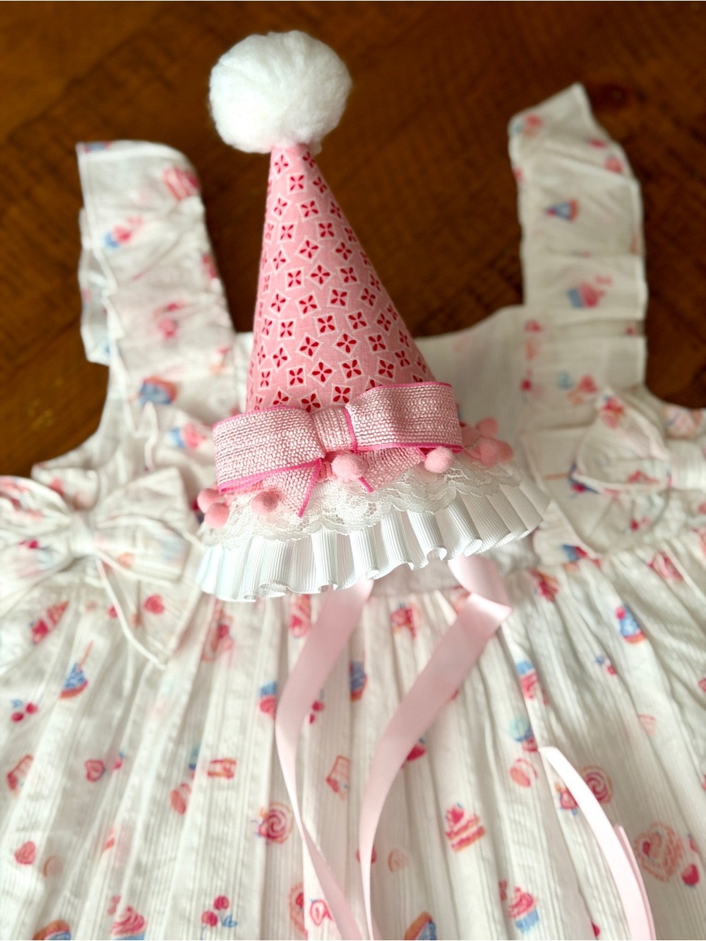Girls White Sundress/birthday party dress with matching Birthday hat - Picture 5 of 16